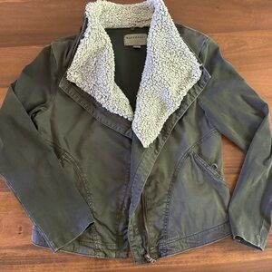 Marrakech Green and Cream Utility Jacket with Sherpa Collar
